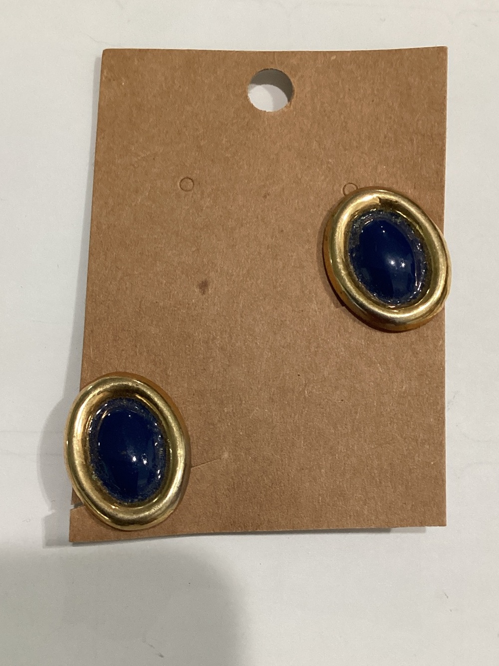 Gold Frame Navy Oval Cabochon clip on Earrings - Women Jewelry‎